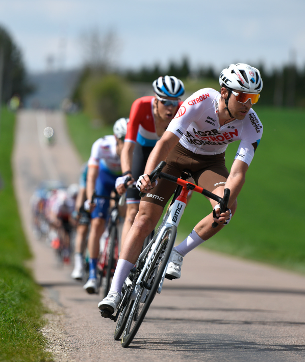 Cyclists racing on a road